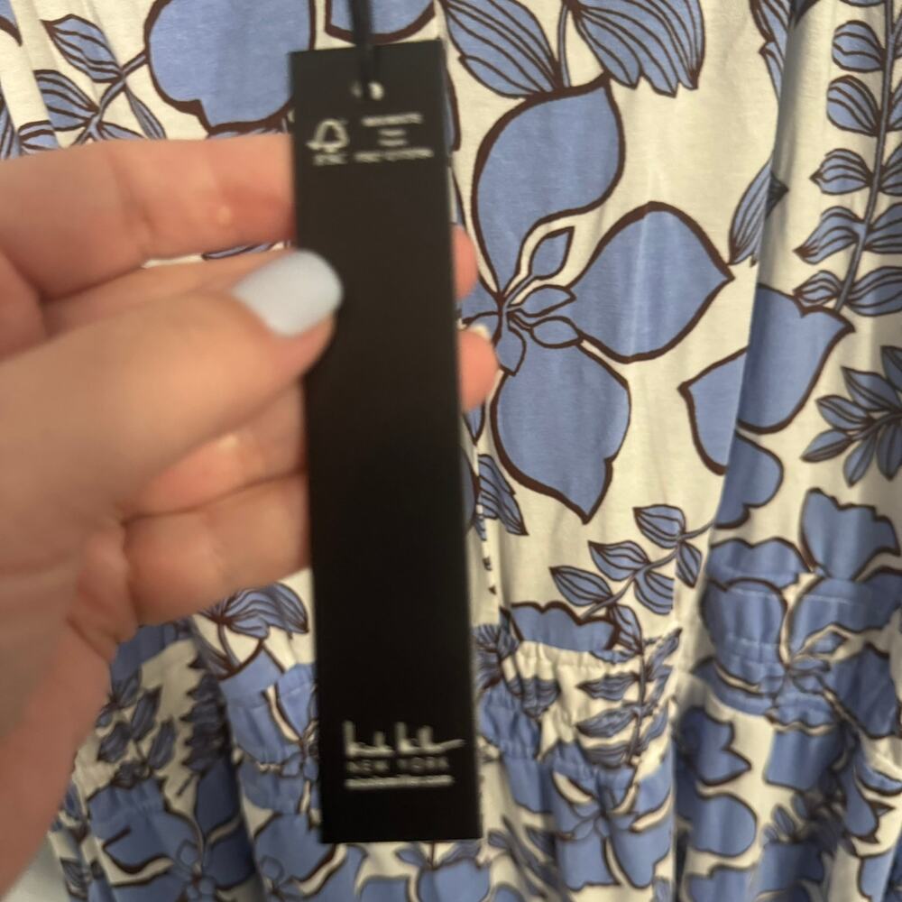 NWT Nicole Miller White Blue Floral Short Sleeve Midi Dress Women's Plus Size 2X - Picture 9 of 11